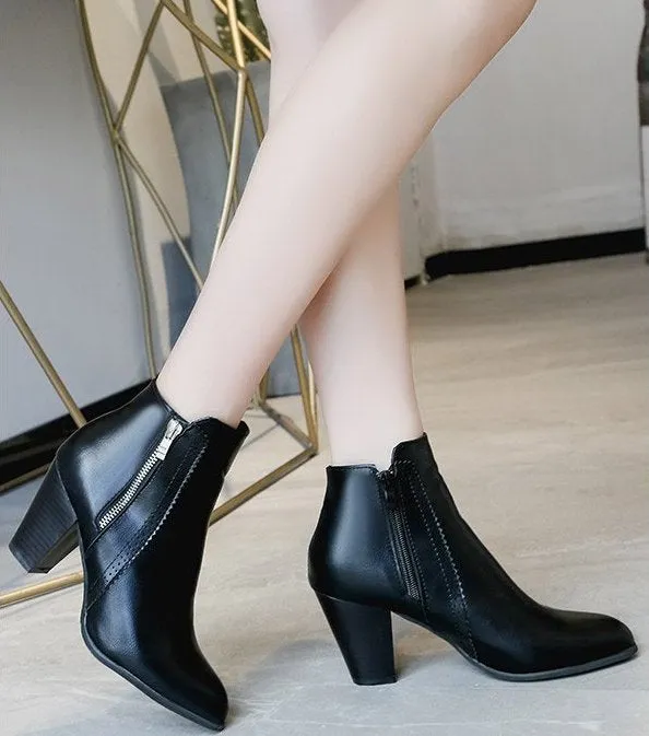 SH336 - Hollow High Heeled Black Ankle Boots