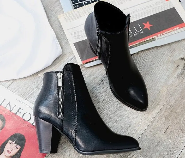 SH336 - Hollow High Heeled Black Ankle Boots