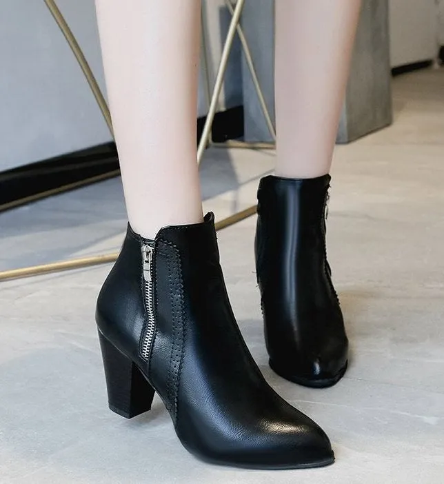 SH336 - Hollow High Heeled Black Ankle Boots