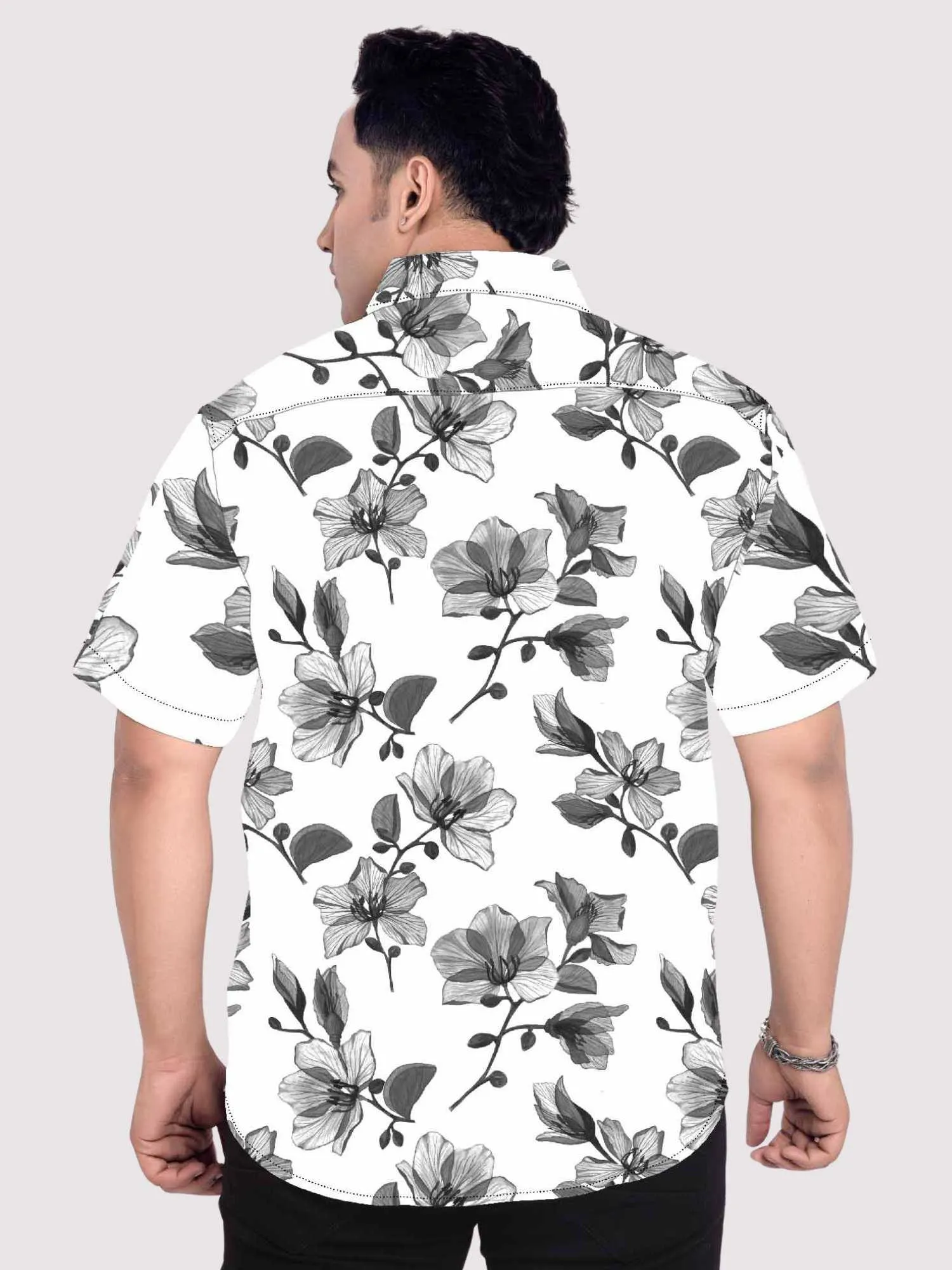 Shadowed Petals Linen Printed Shirt Men's Plus Size