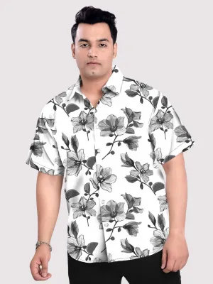 Shadowed Petals Linen Printed Shirt Men's Plus Size