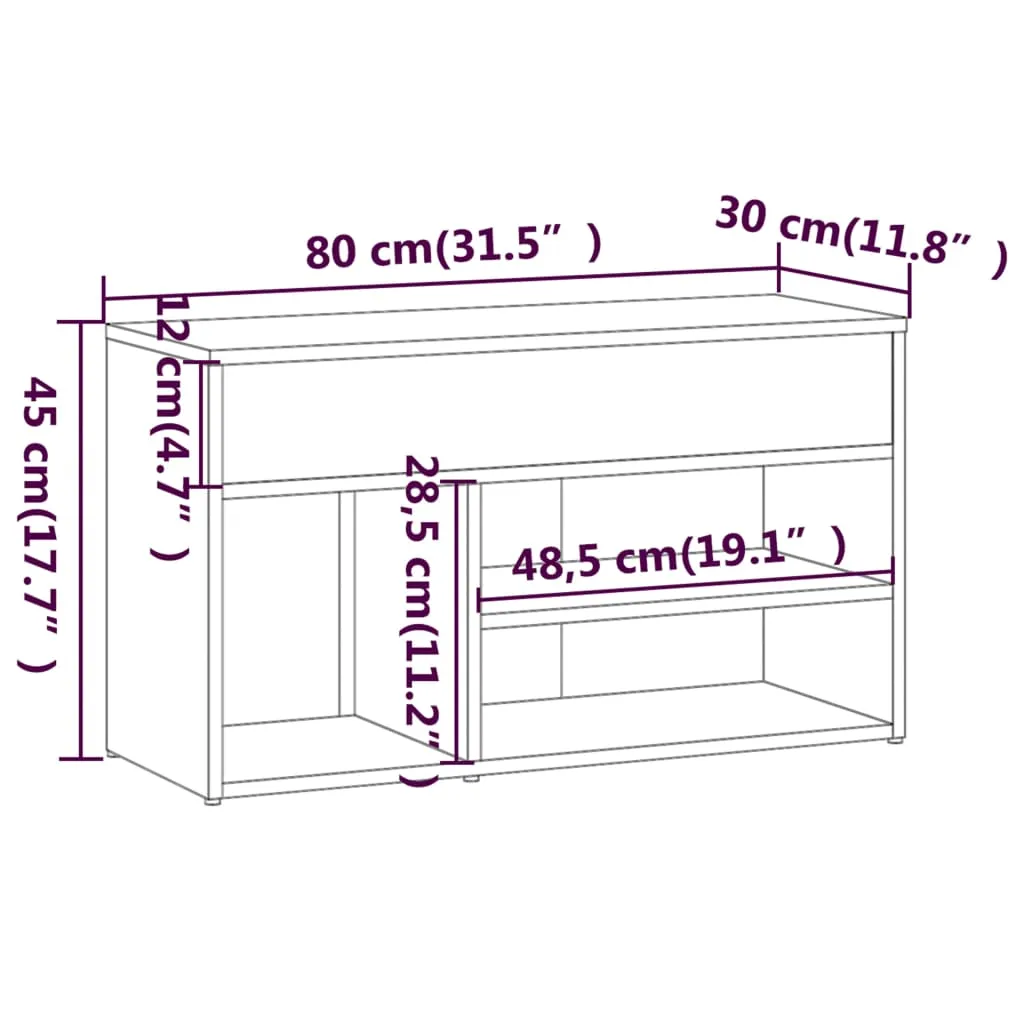 Shoe Bench Grey Sonoma 80x30x45 cm Engineered Wood