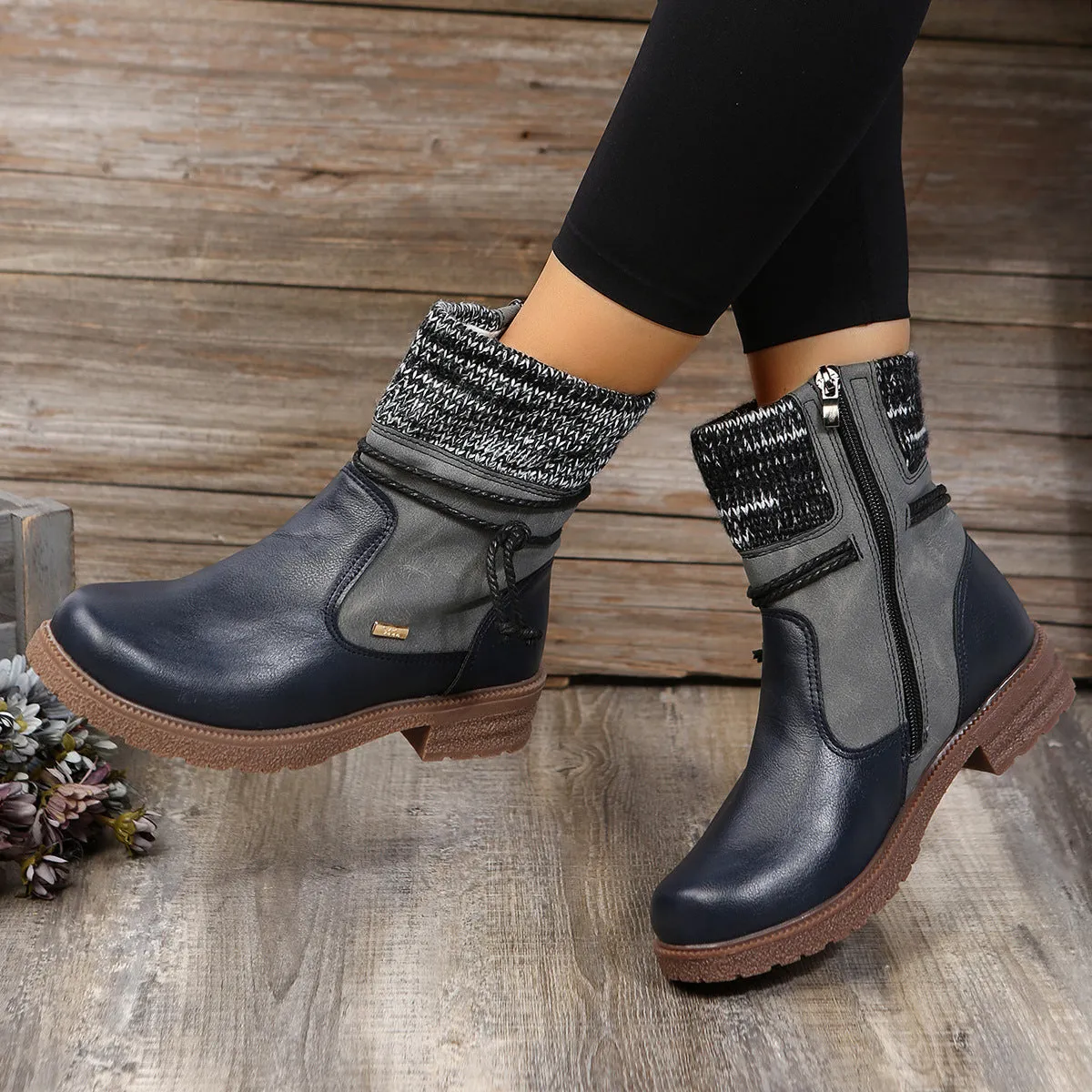 Side Zipper PU Leather Boots