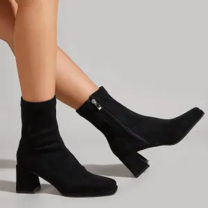 Side Zipper Square Heel Boots