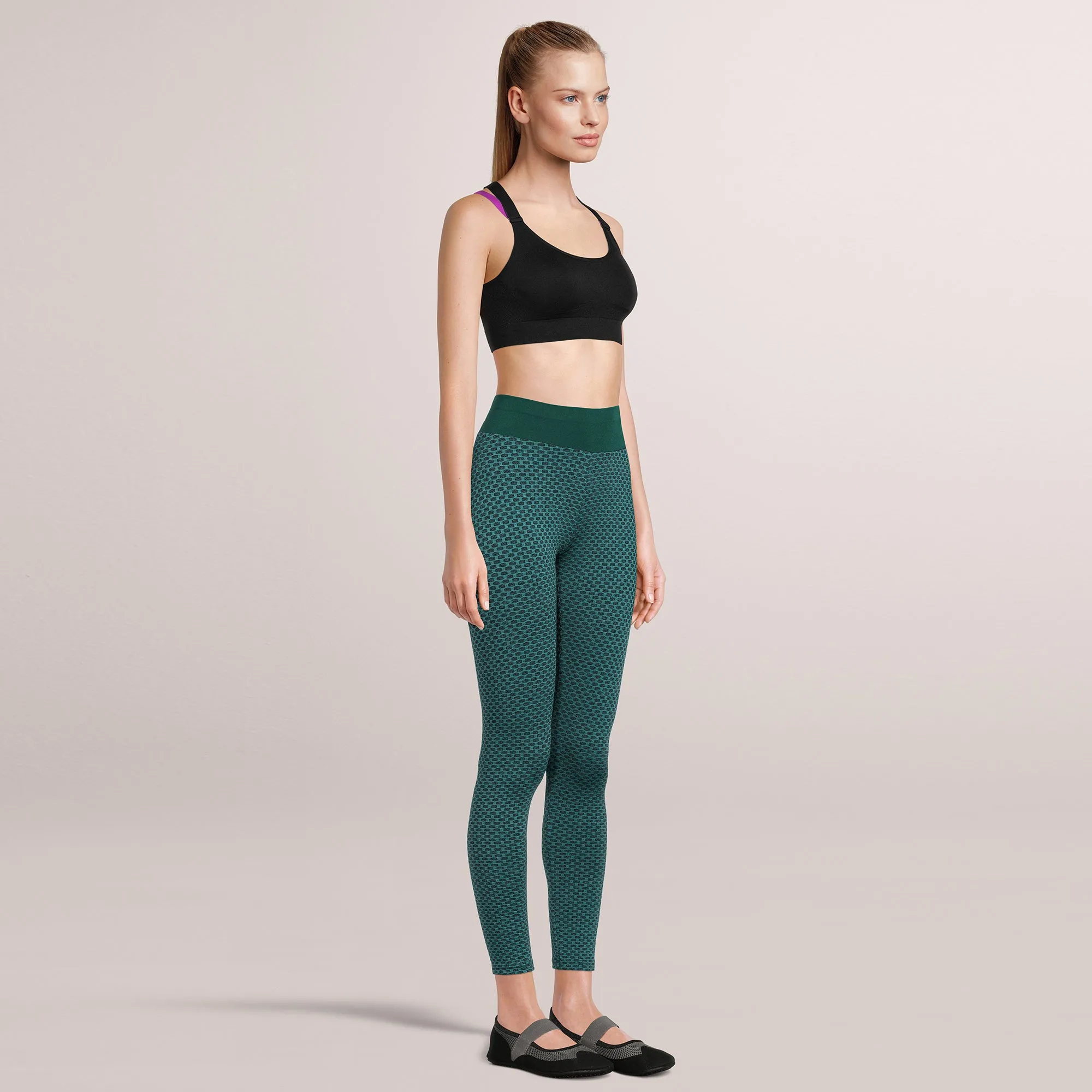 SOBEYO Legging Solid High Waisted Bubble Stretchable FabricTeal