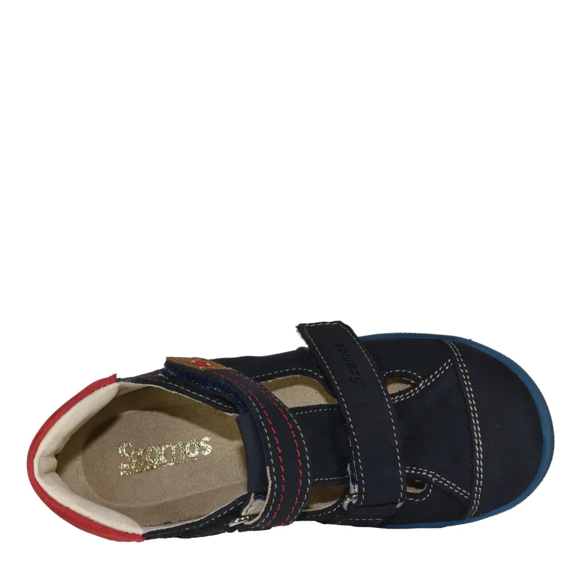 Szamos Kid Boy Sandals In Dark Blue Color And Race Car Pattern With Double Velcro Strap - Made In Europe