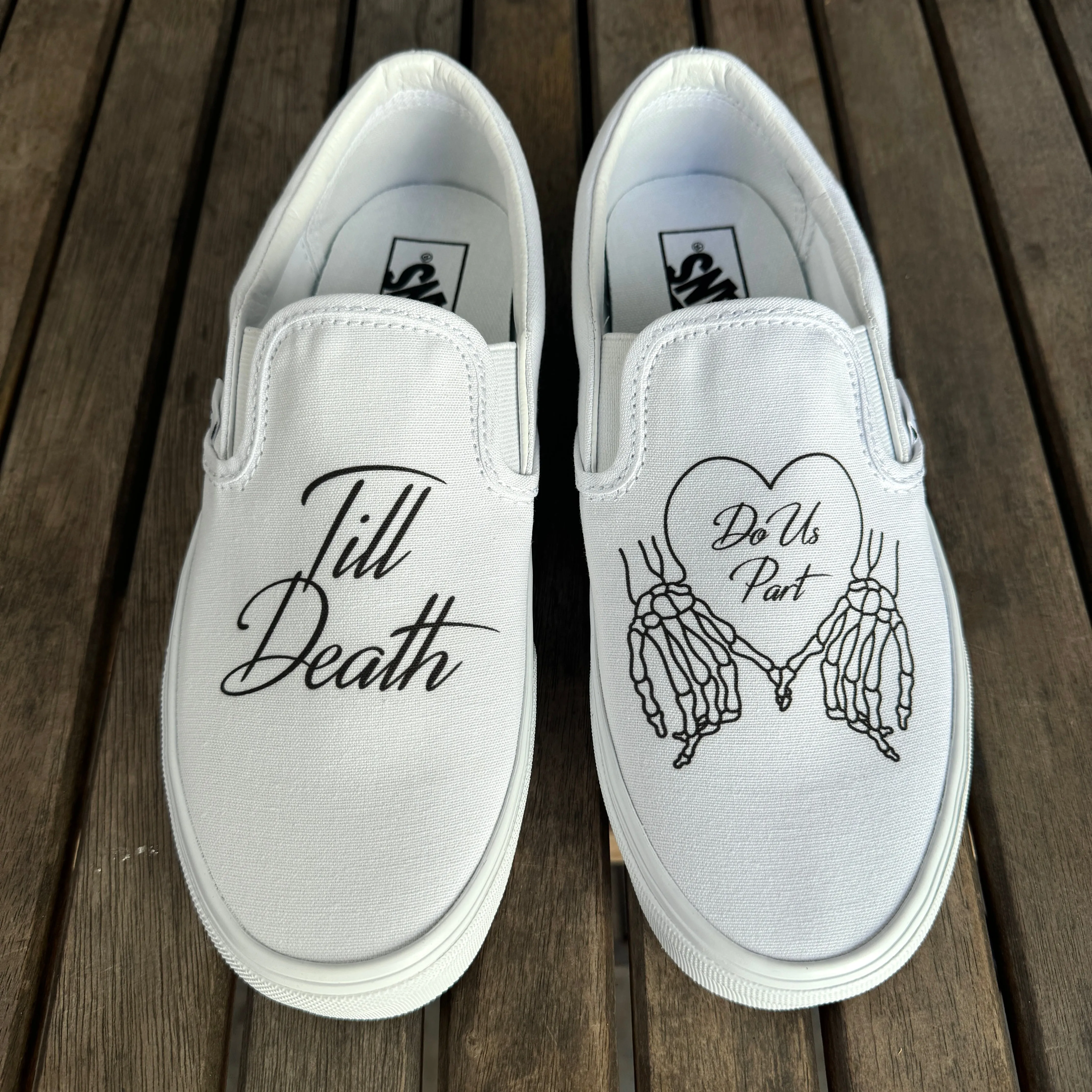 Till Death Pinky Heart Custom Wedding Vans Slip On Shoes for Women and Men