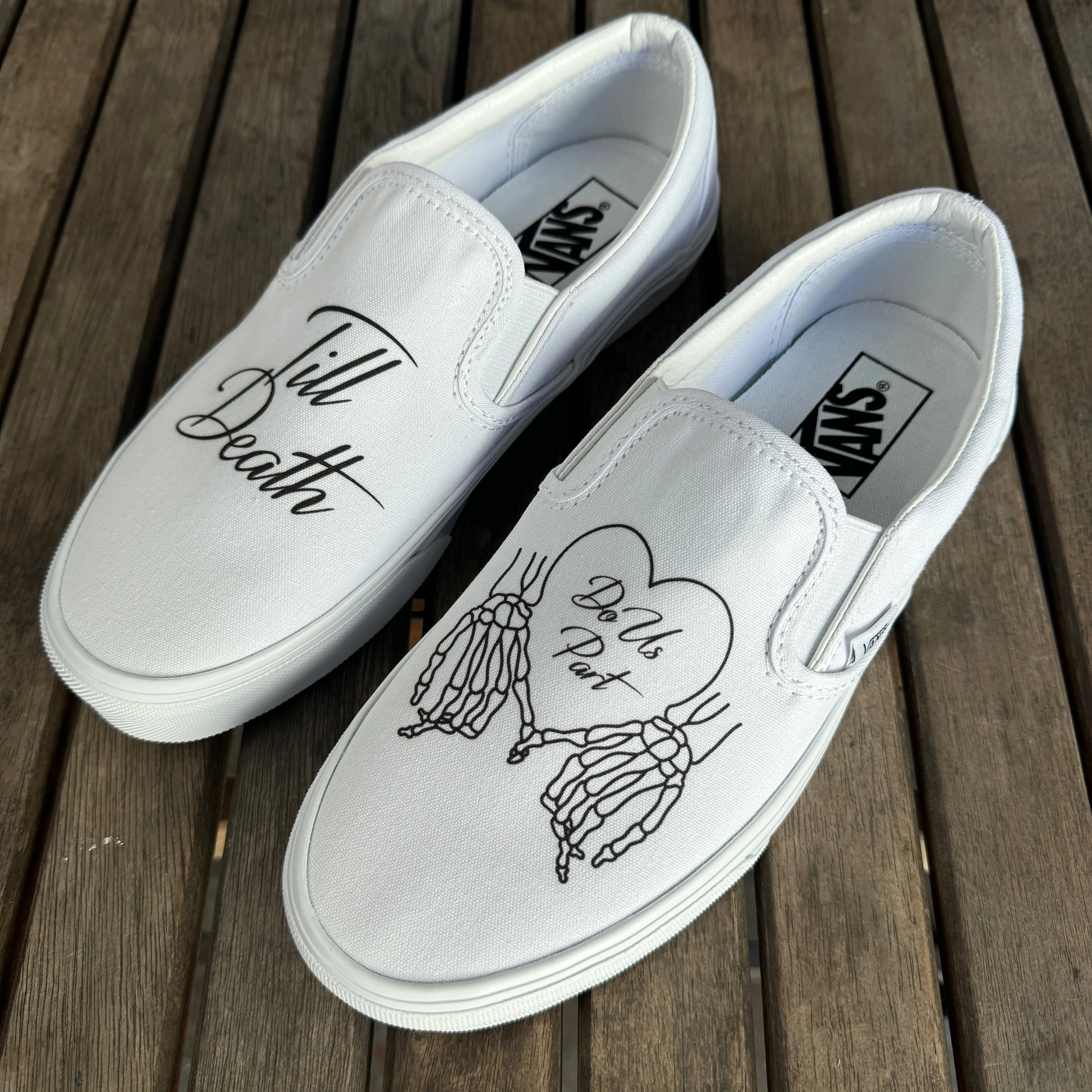 Till Death Pinky Heart Custom Wedding Vans Slip On Shoes for Women and Men