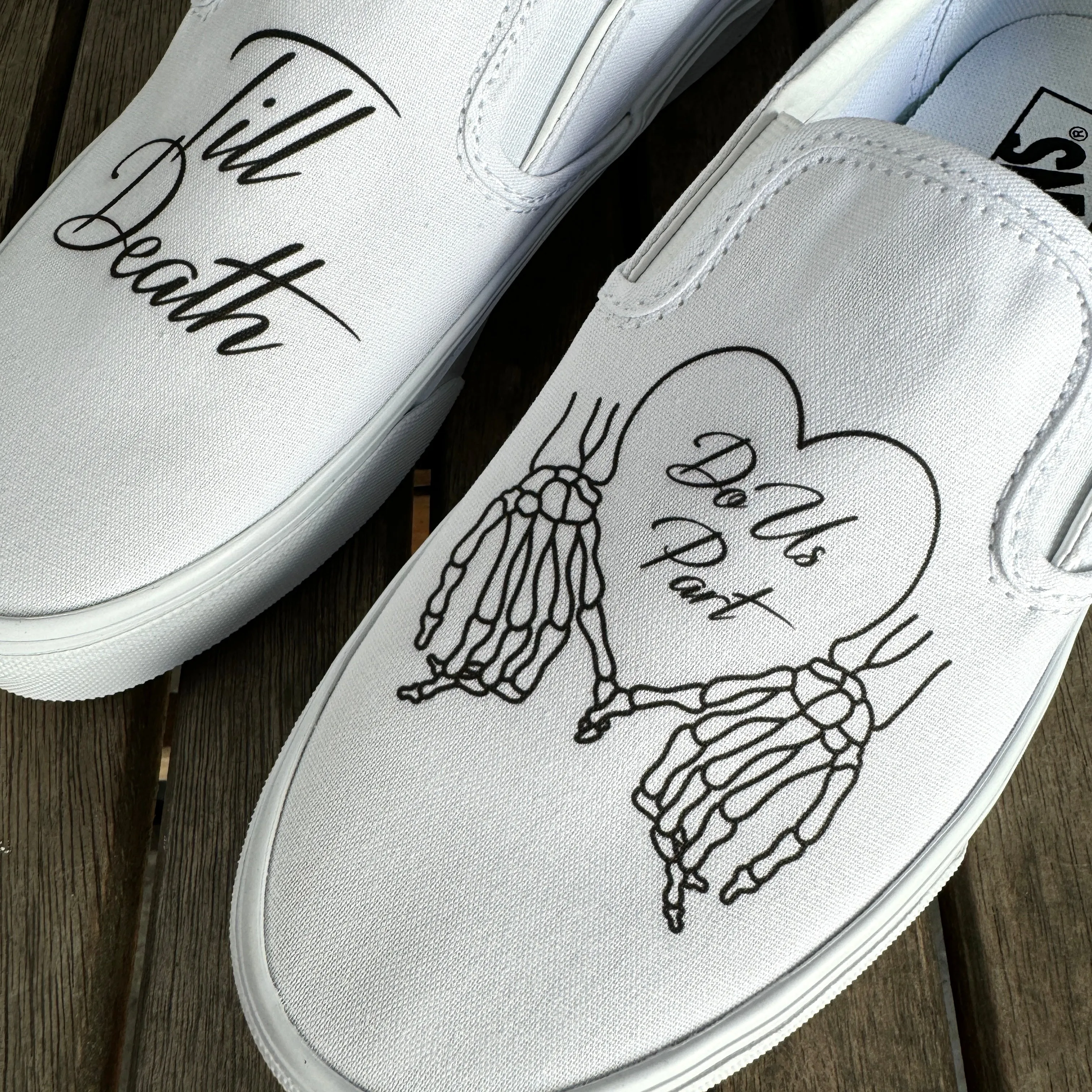 Till Death Pinky Heart Custom Wedding Vans Slip On Shoes for Women and Men