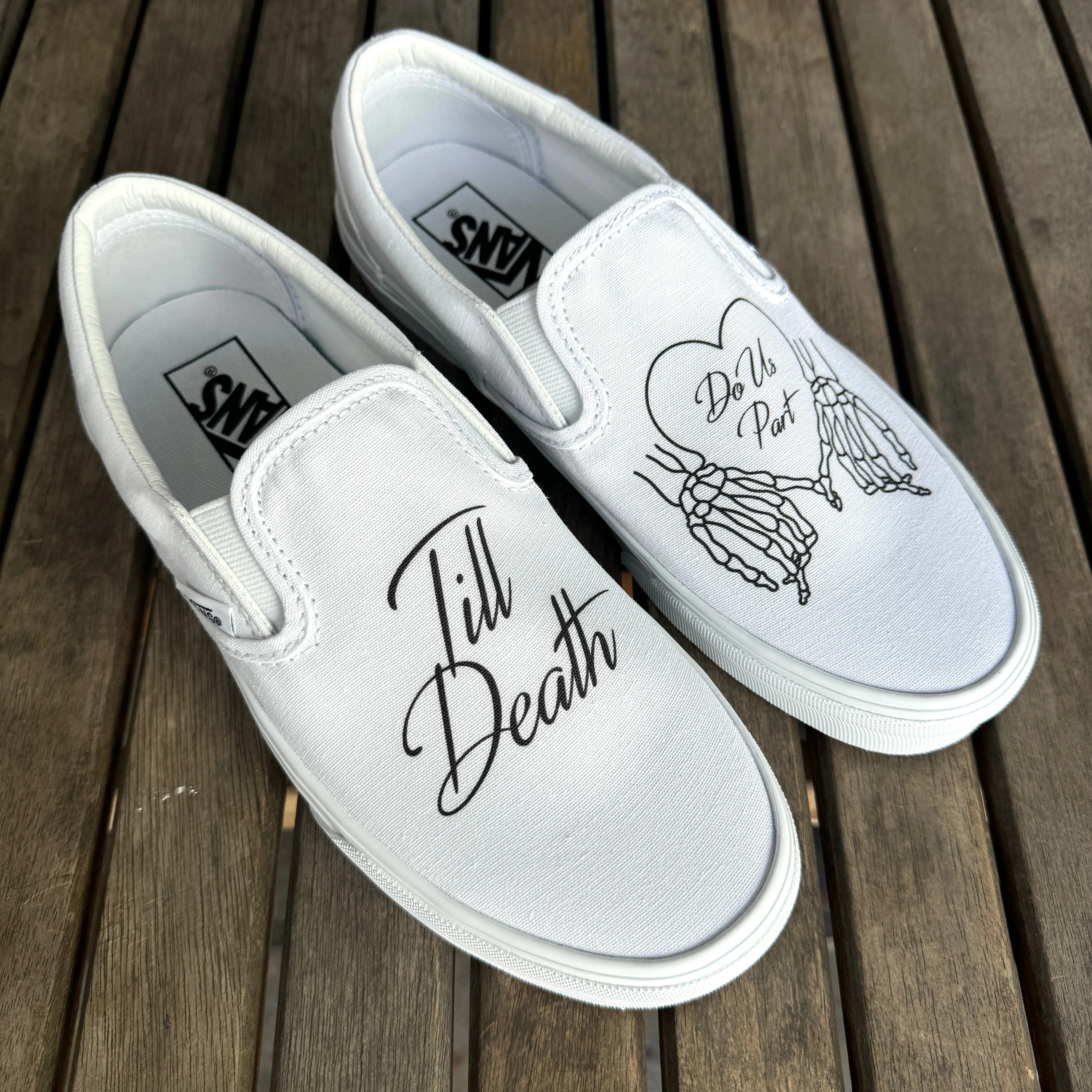 Till Death Pinky Heart Custom Wedding Vans Slip On Shoes for Women and Men