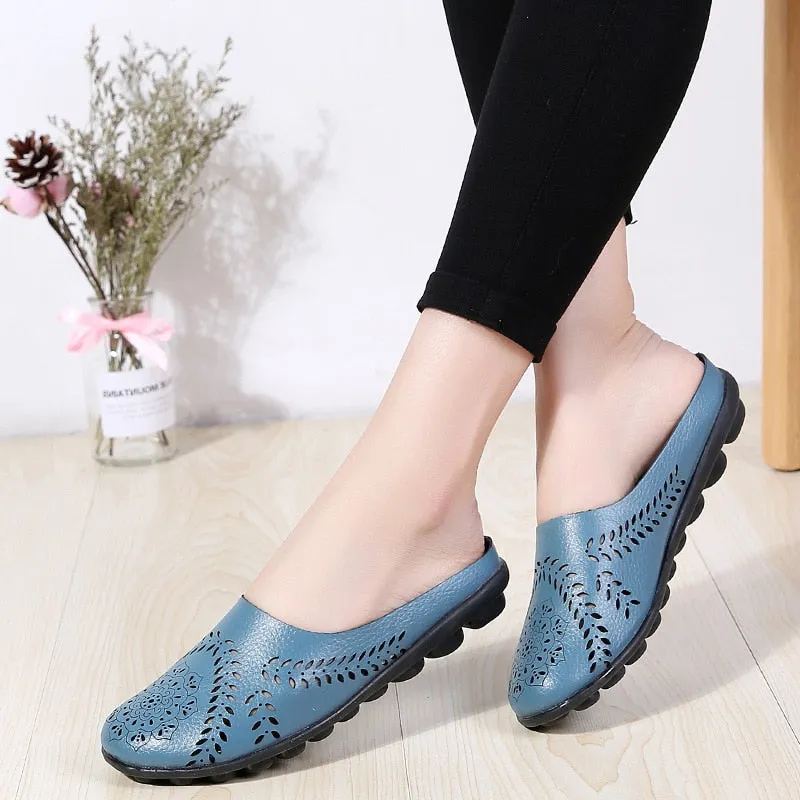 Toleet Sneakers Woman Casual Shoes 2023 Round Toe Women Flats Hollow Shoes Summer Slip-On Loafers Female Solid Colors Shoes Plus Size