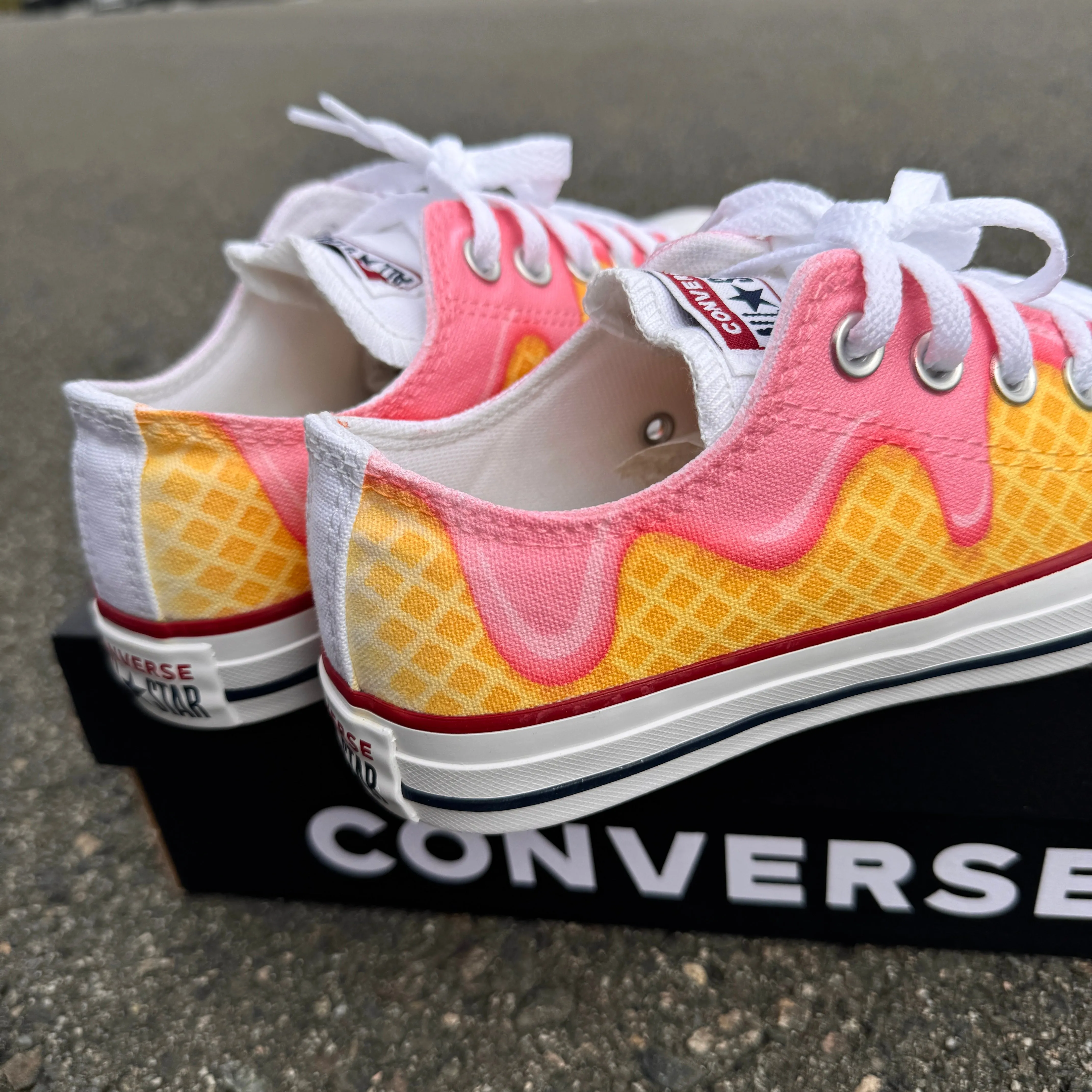 Waffle Cone Ice Cream Drip White Converse Low Top Shoes - Womens, Girls ,Mens Custom Converse Chuck Taylor Sneakers