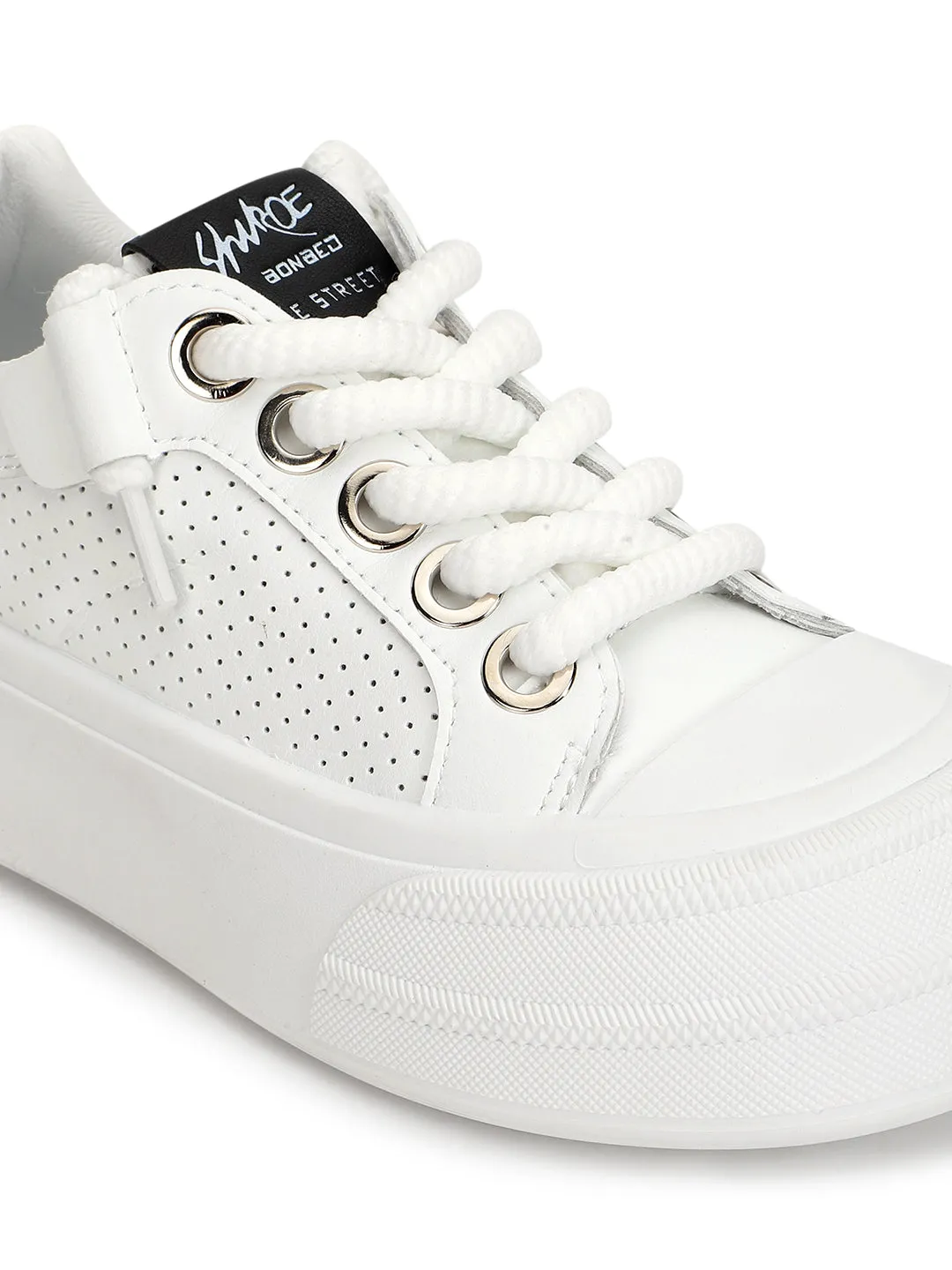 White PU Lace-Up Sneakers (TC-RS3652-WHTBLK)