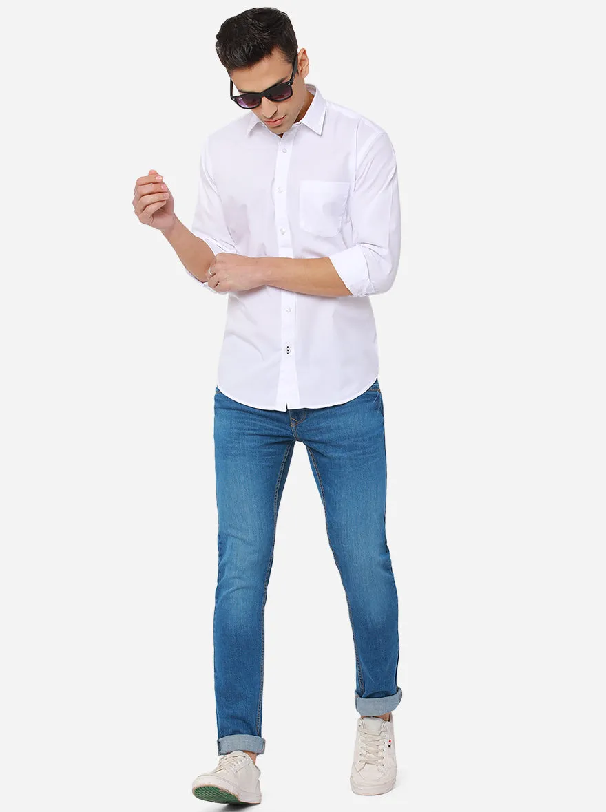 White Solid Slim Fit Semi Casual Shirt | Greenfibre