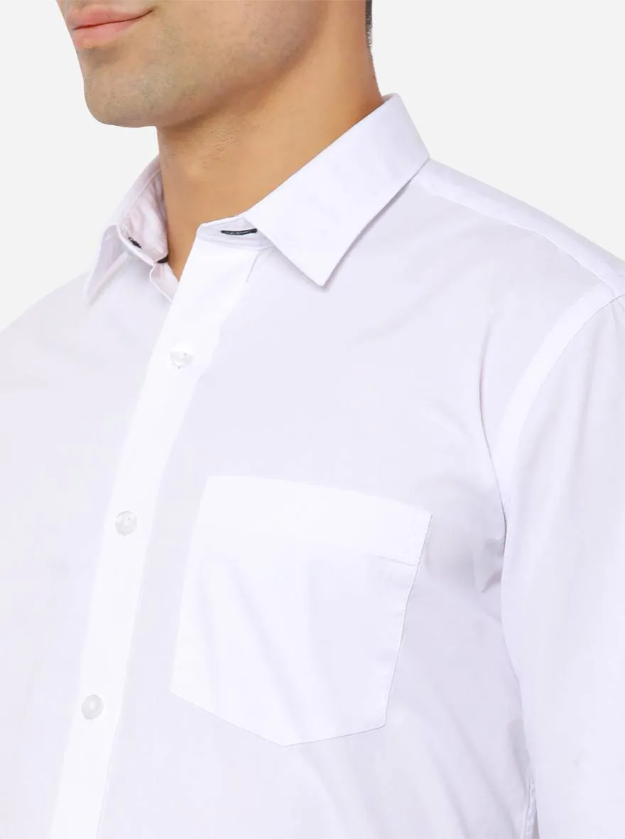 White Solid Slim Fit Semi Casual Shirt | Greenfibre