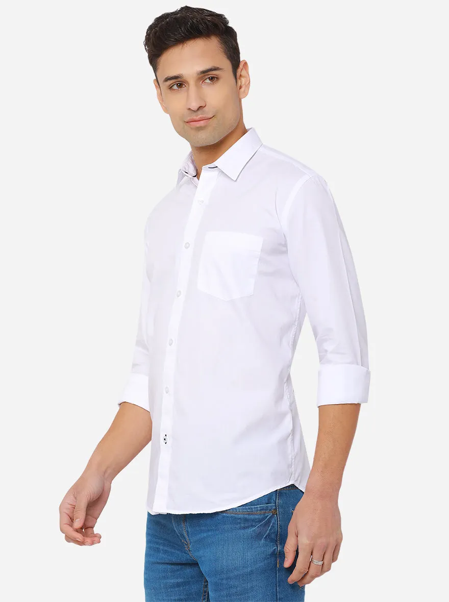 White Solid Slim Fit Semi Casual Shirt | Greenfibre