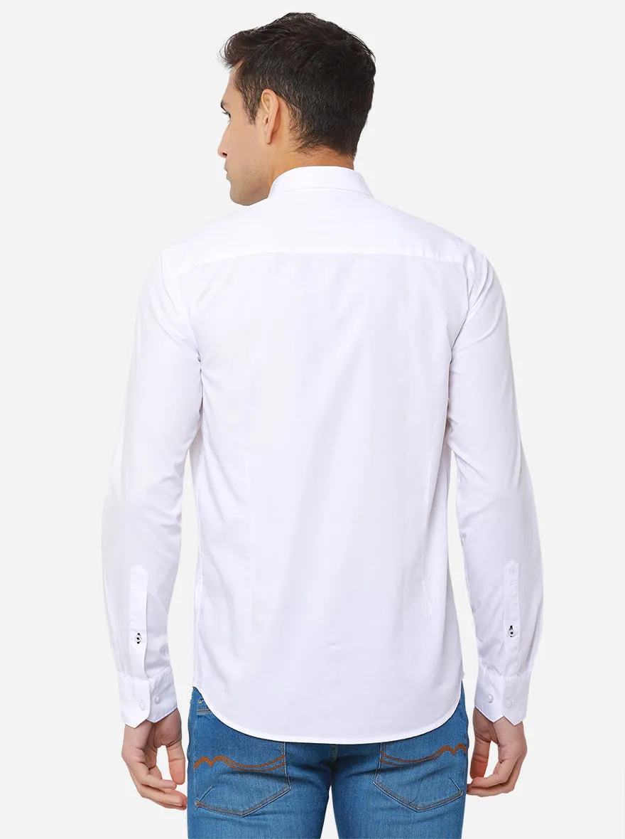 White Solid Slim Fit Semi Casual Shirt | Greenfibre