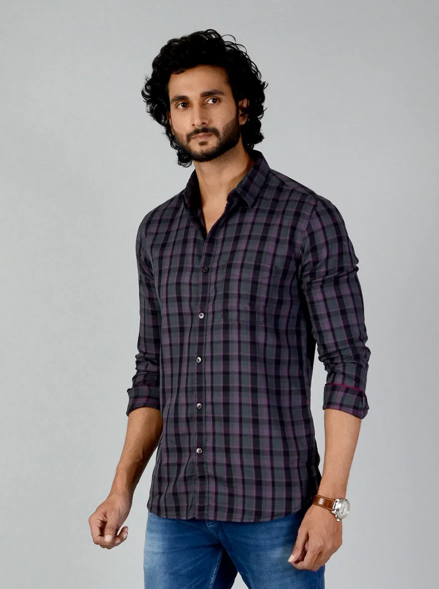 Wild Aster Checked Slim Fit Casual Shirt | JadeBlue