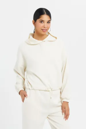 Women Ivory Adjustable Hoodie Sweatshirt