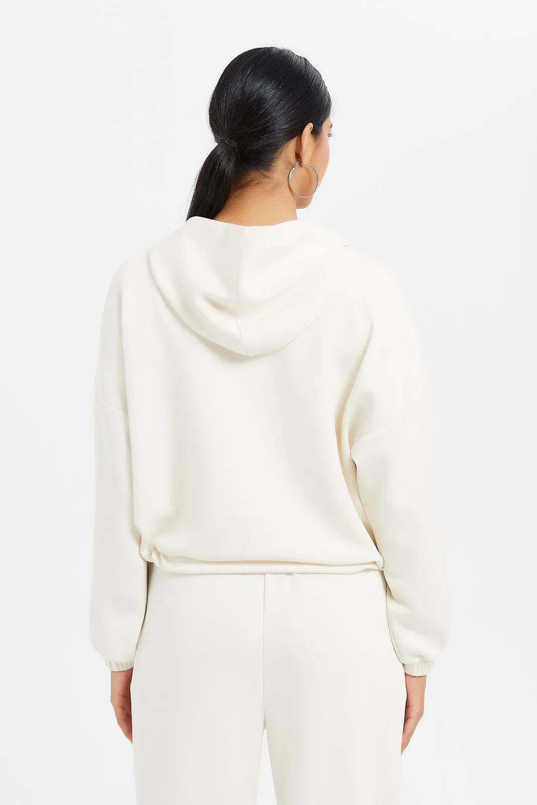 Women Ivory Adjustable Hoodie Sweatshirt