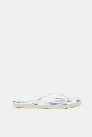 Women White And Blue Print Flip Flop