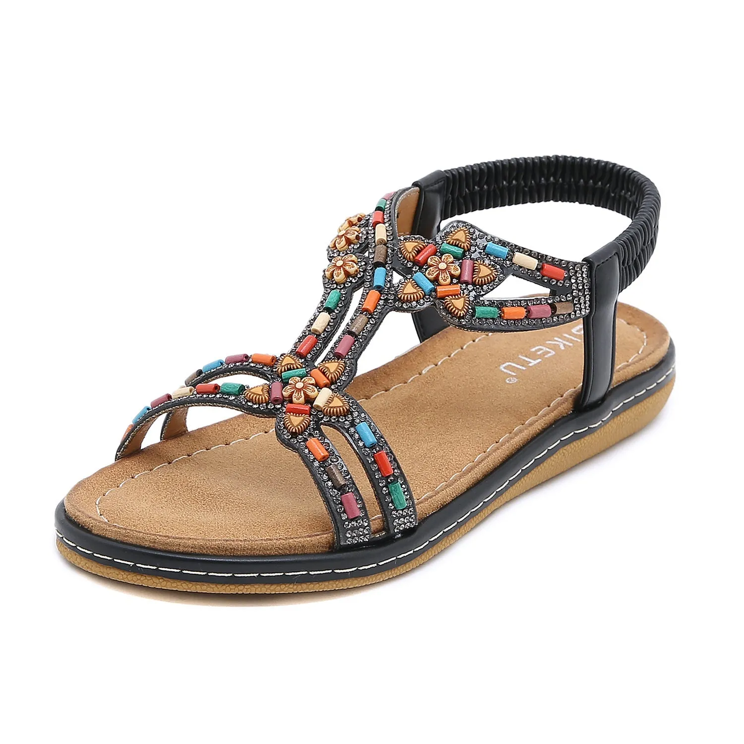 Women's Boho Style Faux Rhinestone Decor Elastic Straps Slingback Ankle-strap Sandals