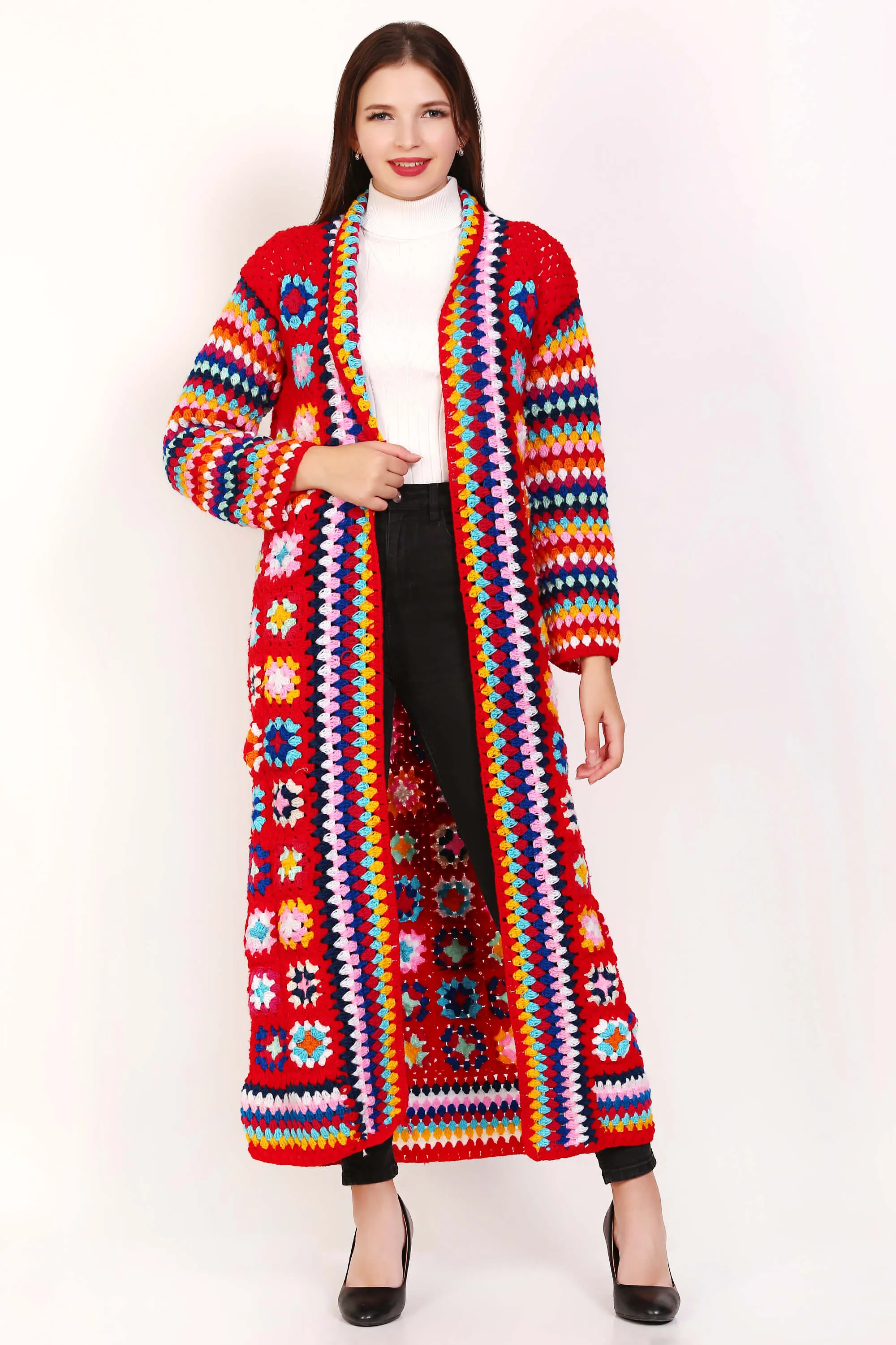 Women's Crochet Long Cardigan Boho Style Sweater