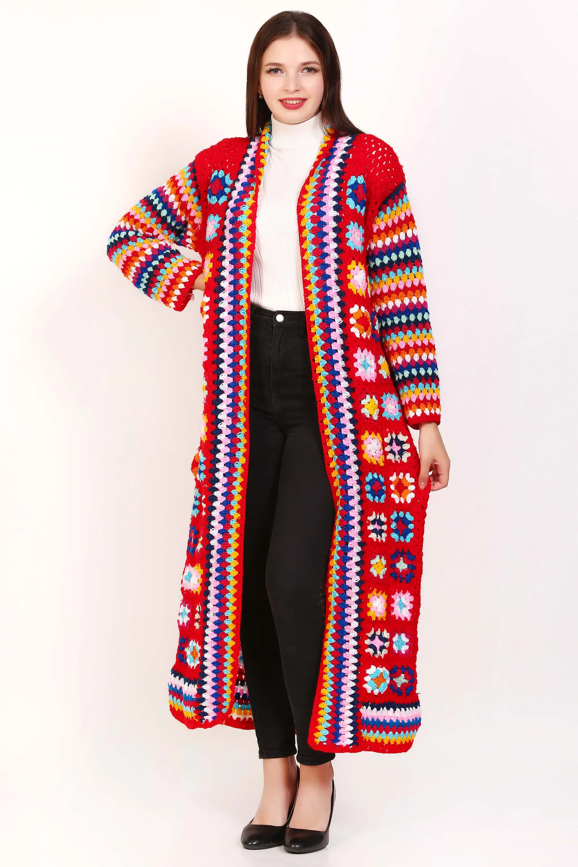 Women's Crochet Long Cardigan Boho Style Sweater