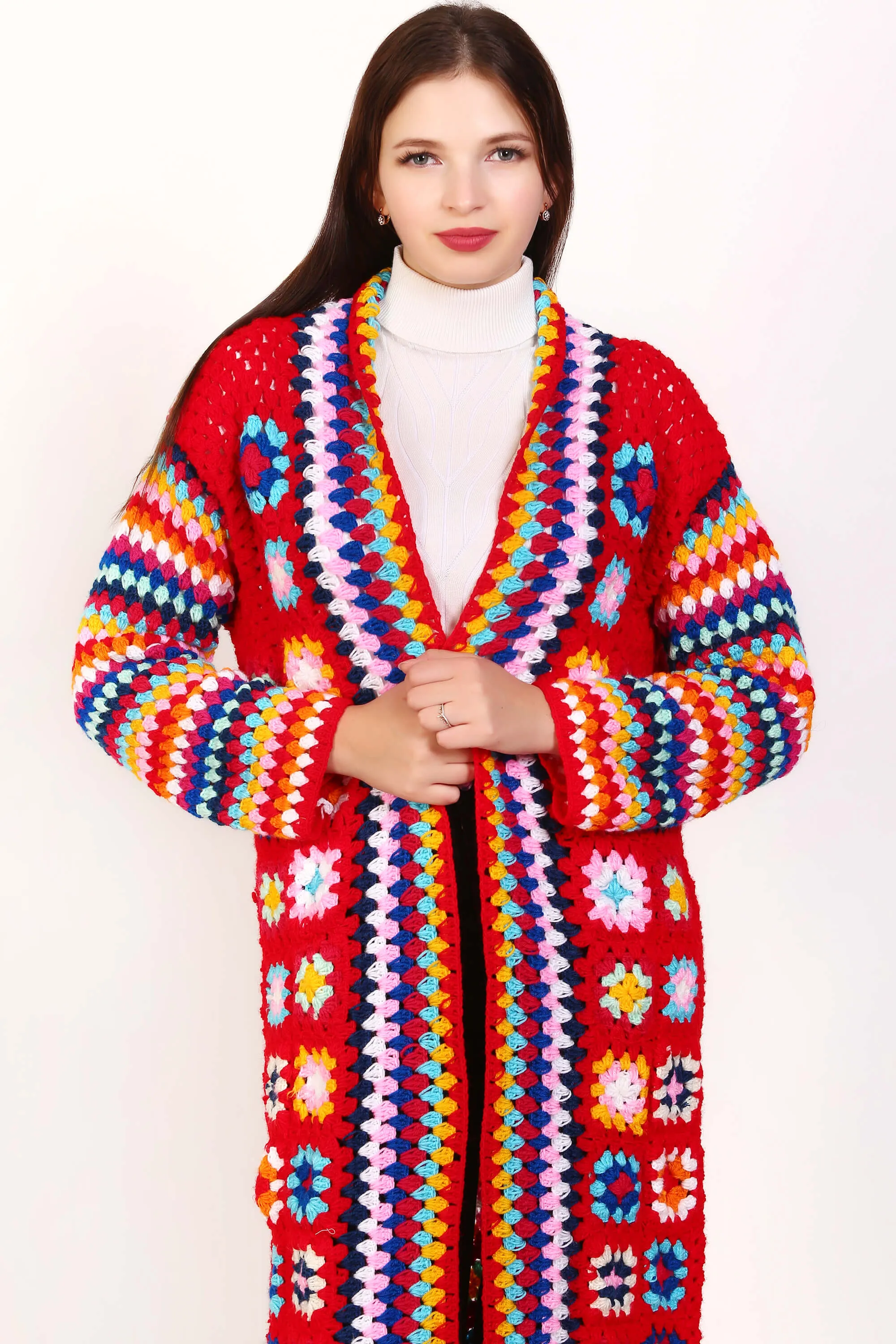 Women's Crochet Long Cardigan Boho Style Sweater