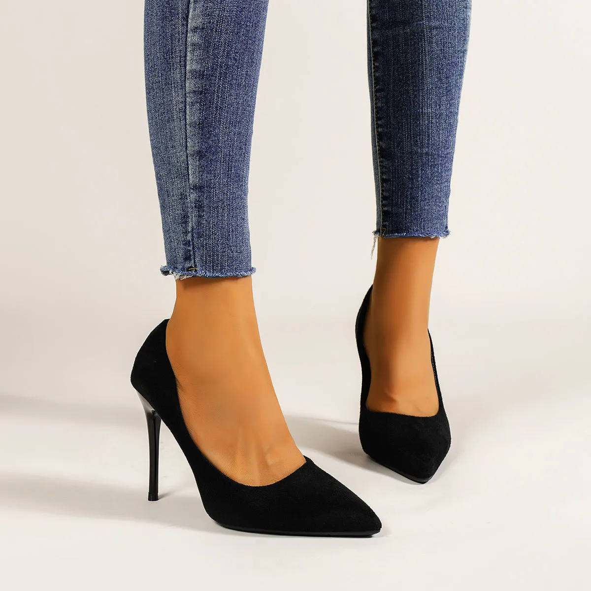 Women's High Heels Pointed Toe Stiletto Heel Black Suede Pumps