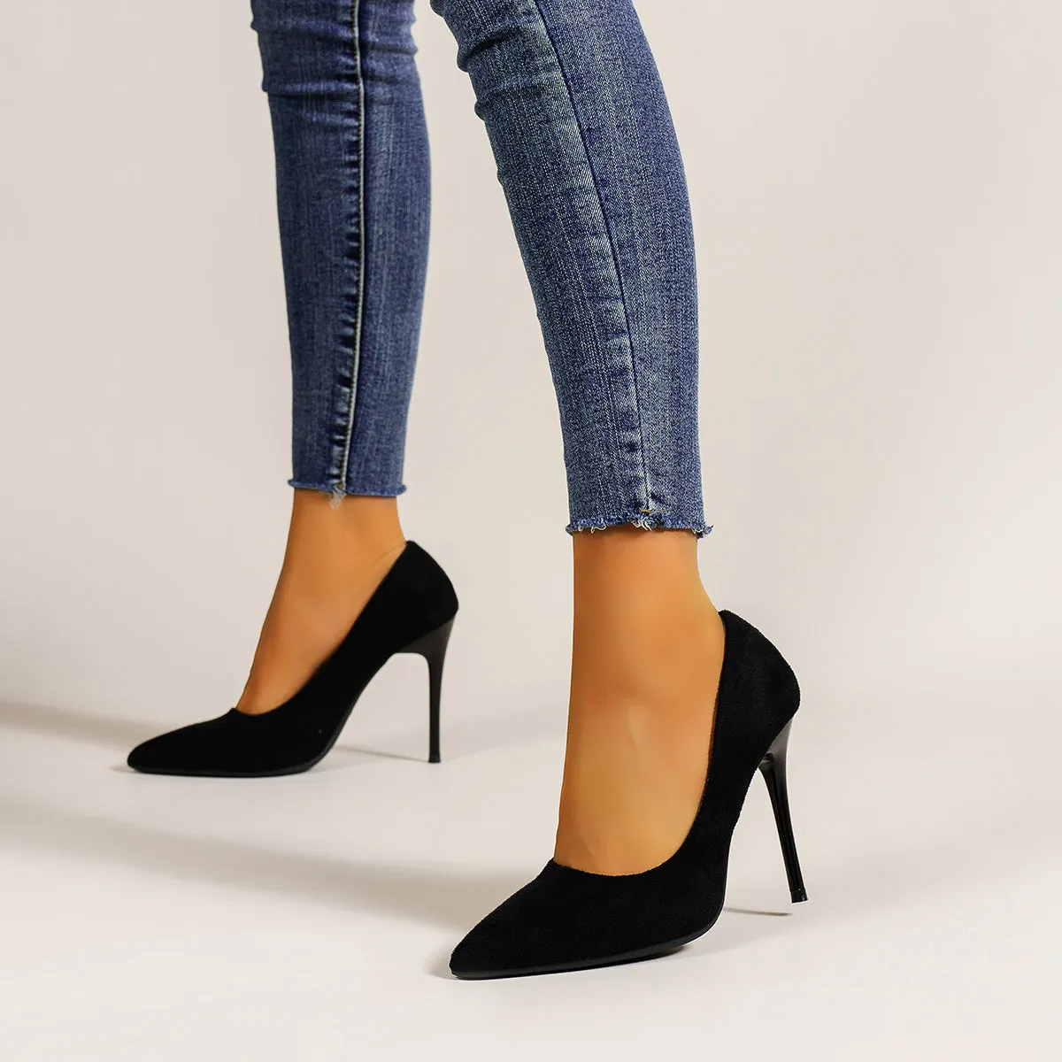 Women's High Heels Pointed Toe Stiletto Heel Black Suede Pumps