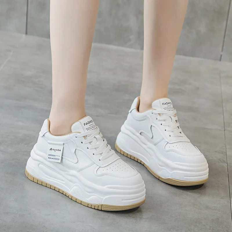 Women's Platform Casual Leather Board Shoes Sneakers