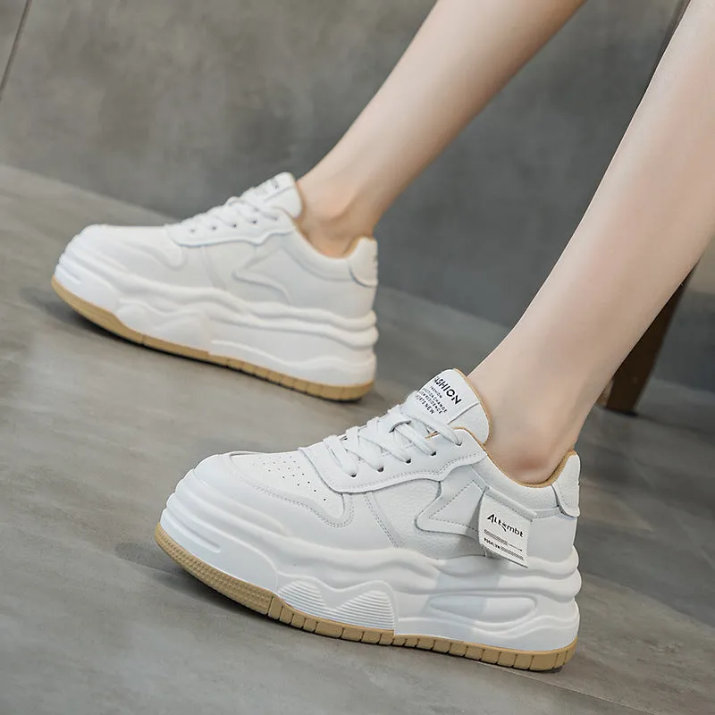 Women's Platform Casual Leather Board Shoes Sneakers