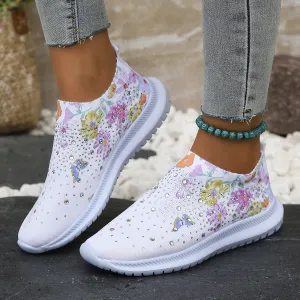 Women's Printed Rhinestone Flyknit Mesh Shoes