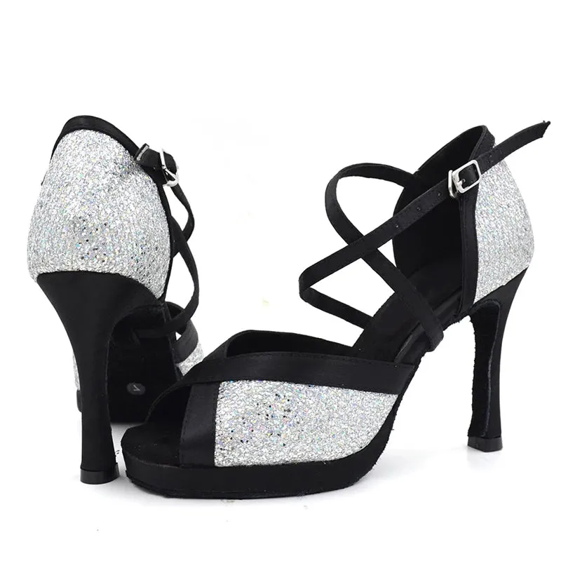 Women's Sparkling Glitter Customized Heel Latin Shoes Salsa Shoes Ballroom Dance Shoes