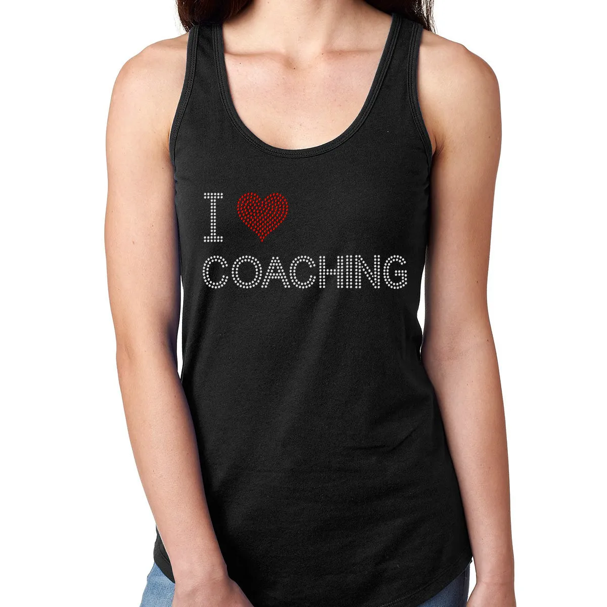 Womens T-Shirt Bling Black Fitted Tee I Love Coaching Heart