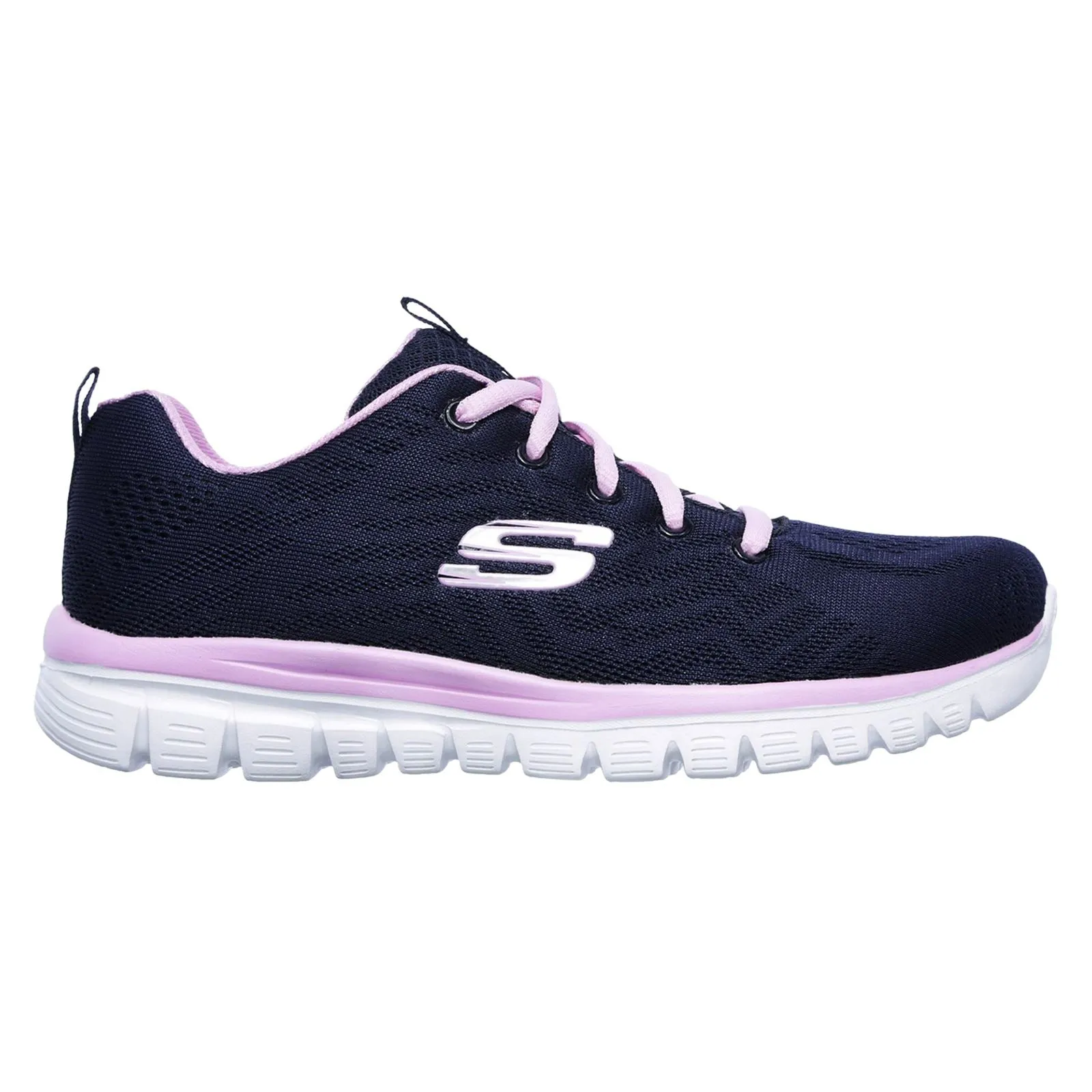 Women's Wide Fit Skechers 12615  Graceful Get Connected Sports Trainers - Navy/Pink