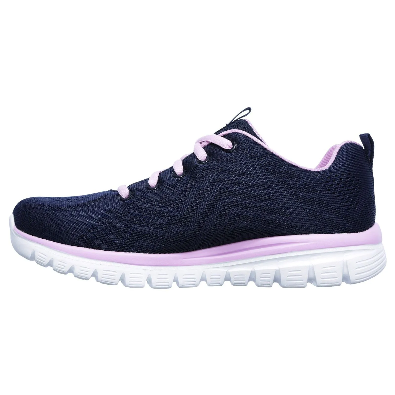 Women's Wide Fit Skechers 12615  Graceful Get Connected Sports Trainers - Navy/Pink